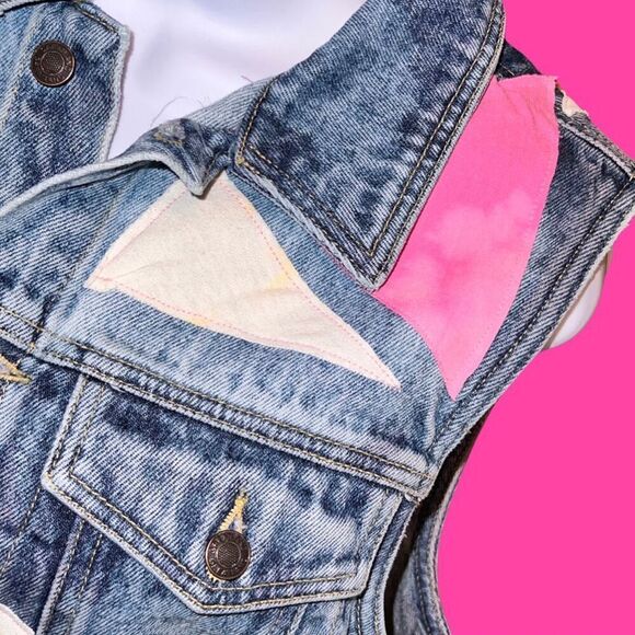 Vintage Greatland Patchwork Jean Jacket Vest Size Small - Picture 4 of 5